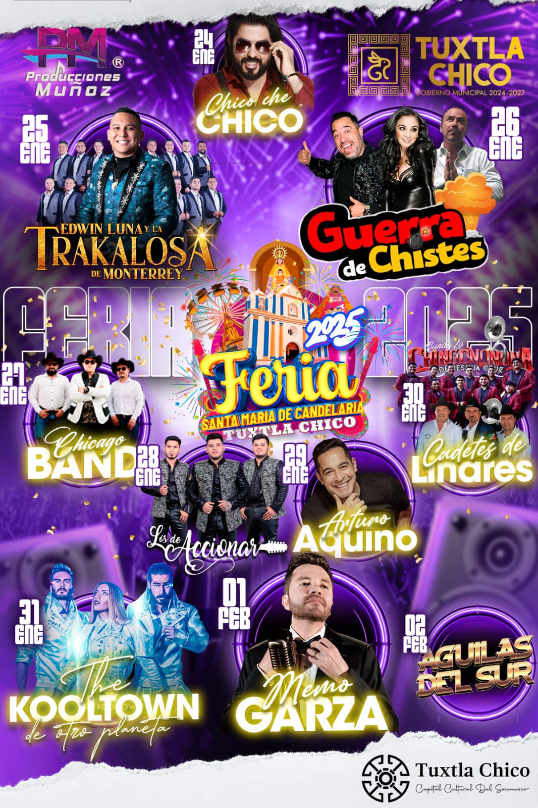 Cartelera artística Feria de la Candelaria Tuxtla Chico 2025