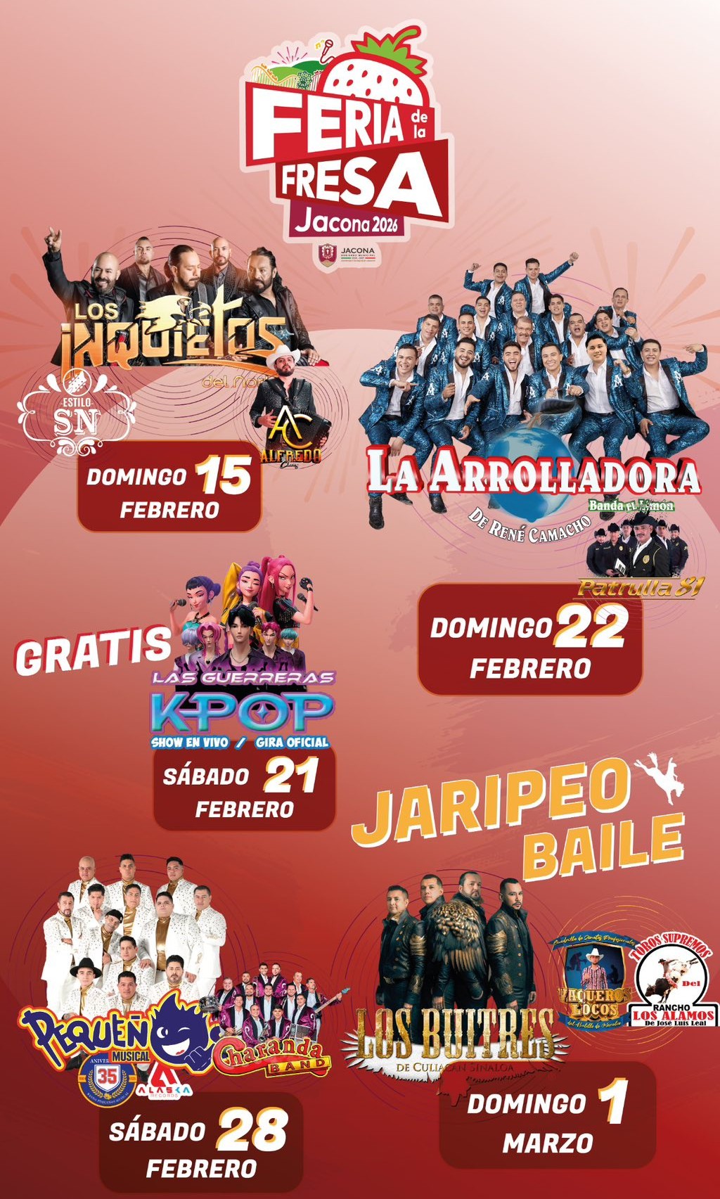 Cartelera Feria de la Fresa Jacona 2026