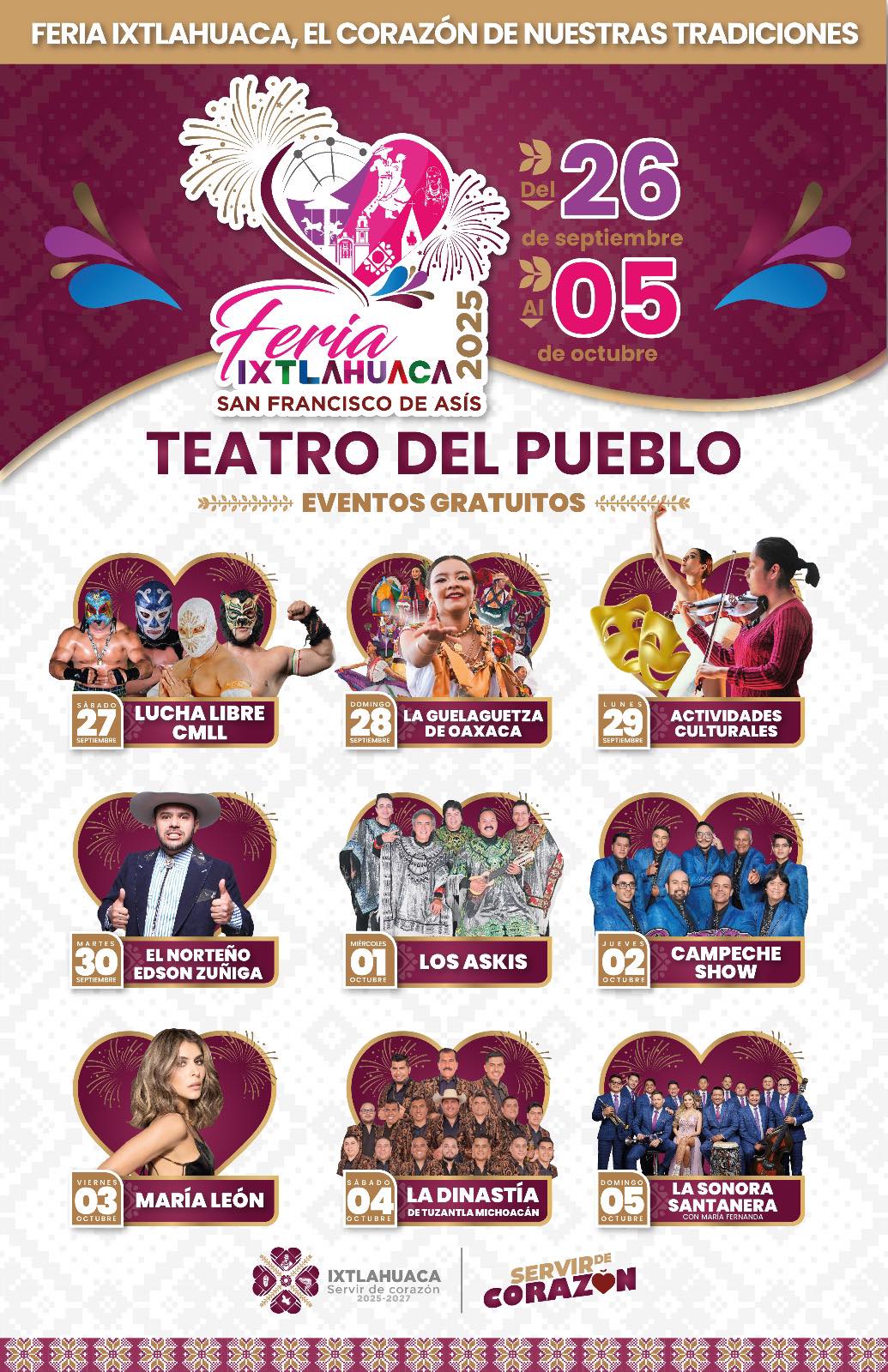 Cartelera artística - Feria Patronal Ixtlahuaca 2025