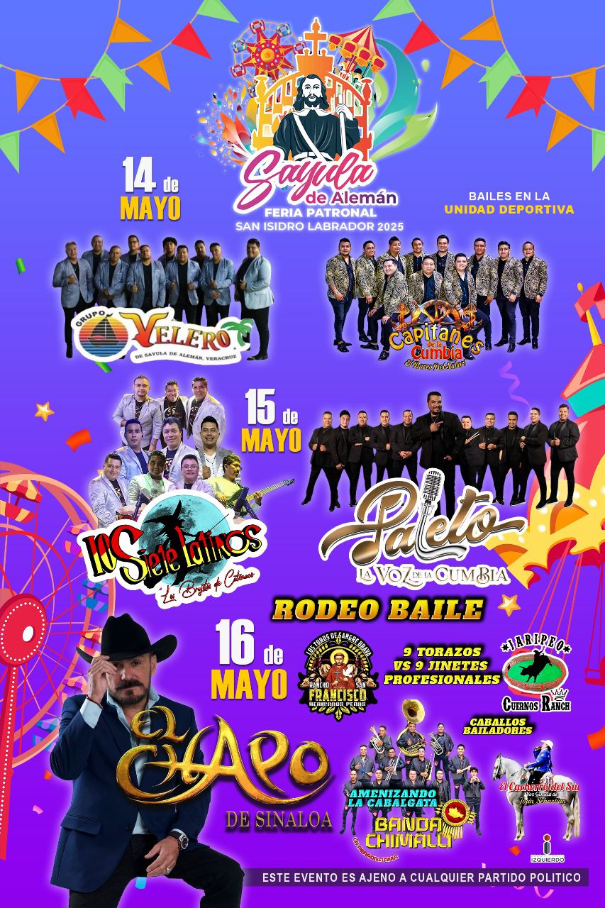 Cartelera Completa de la Feria Sayula de Alemán 2025