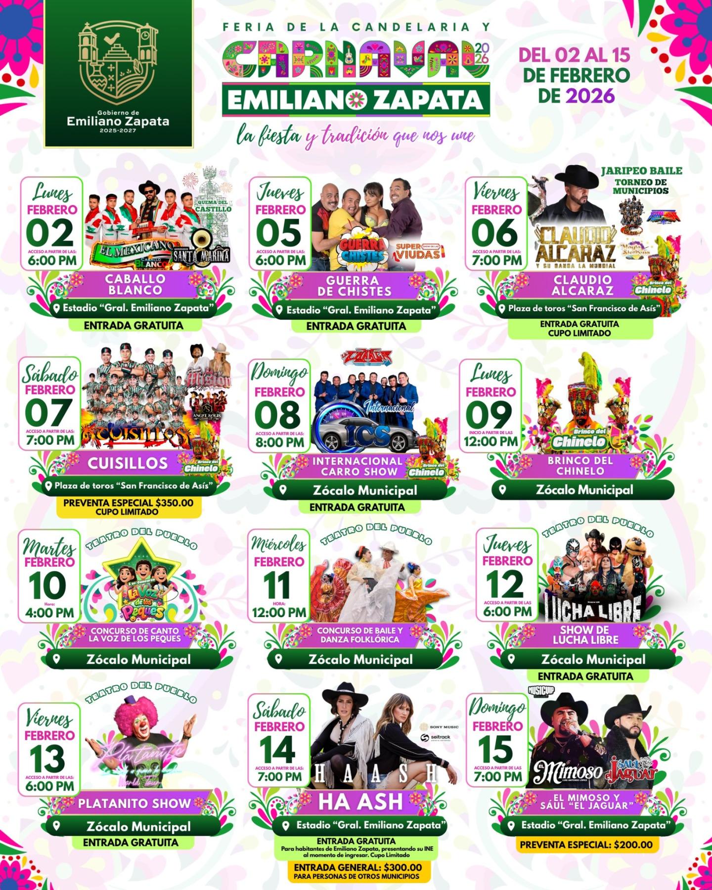 Programa Carnaval Emiliano Zapata 2026