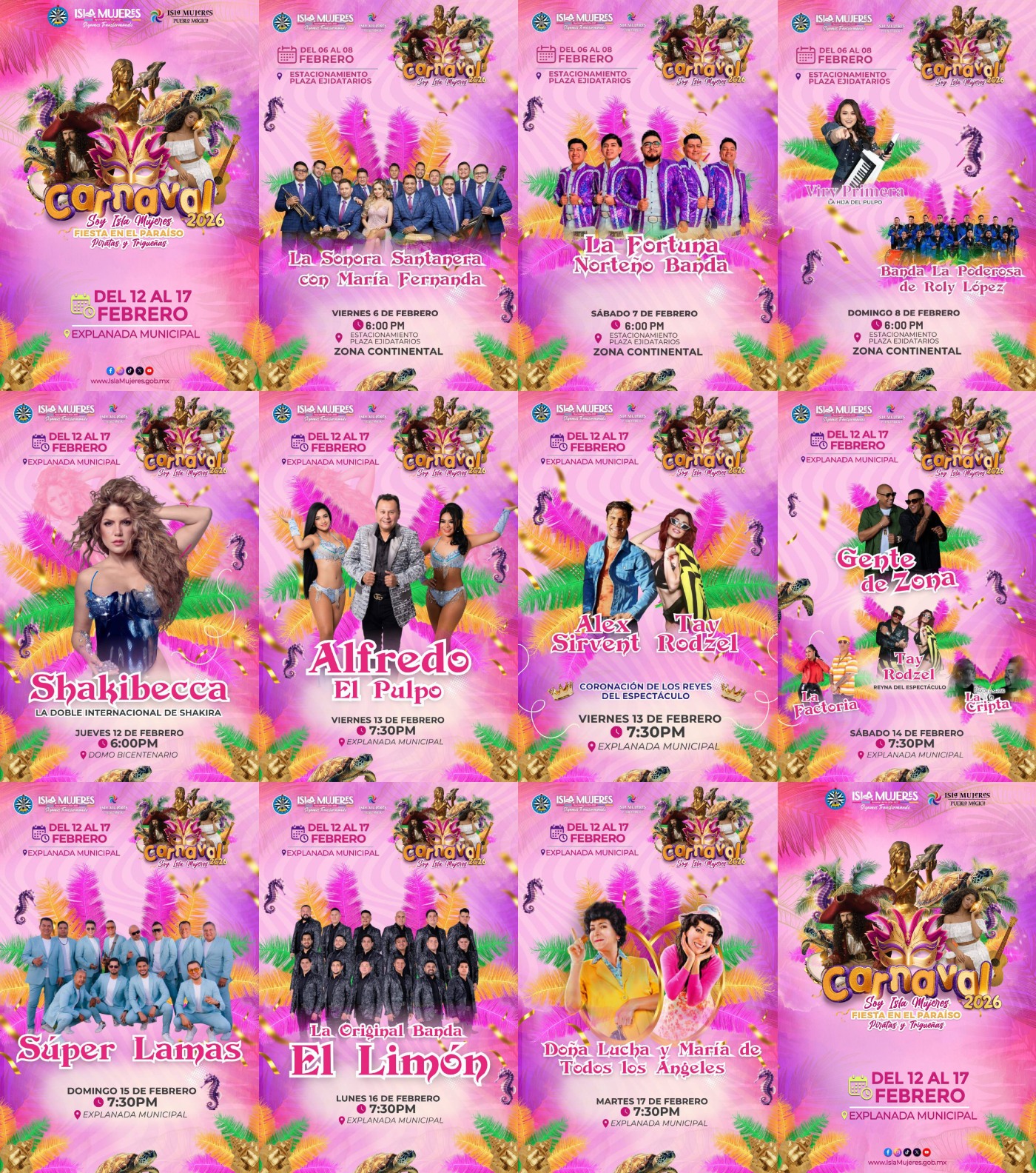 Cartelera estelar Carnaval Isla Mujeres 2026