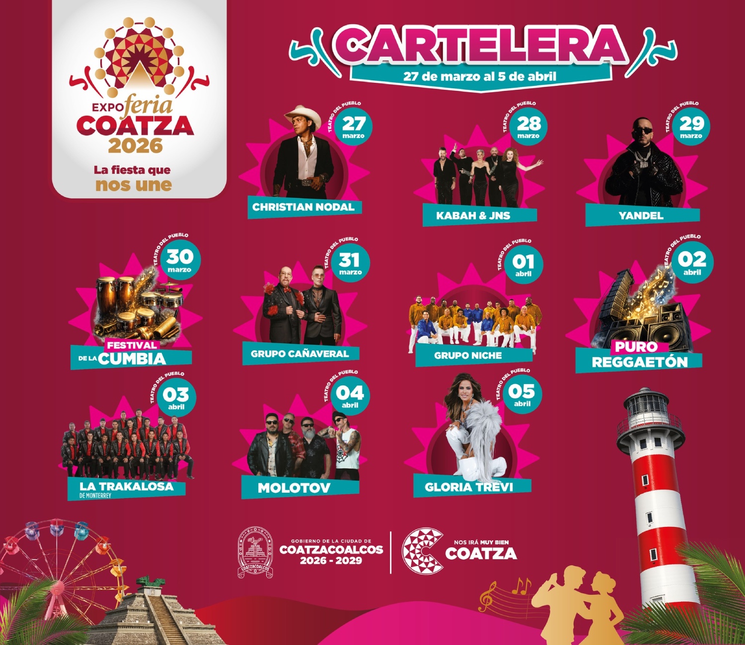 Cartelera artística Expo Feria Coatza 2026