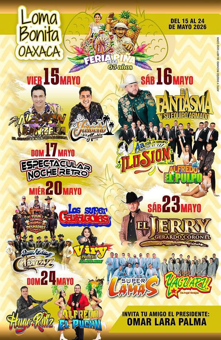 Cartelera Artística Feria de la Piña Loma Bonita 2026