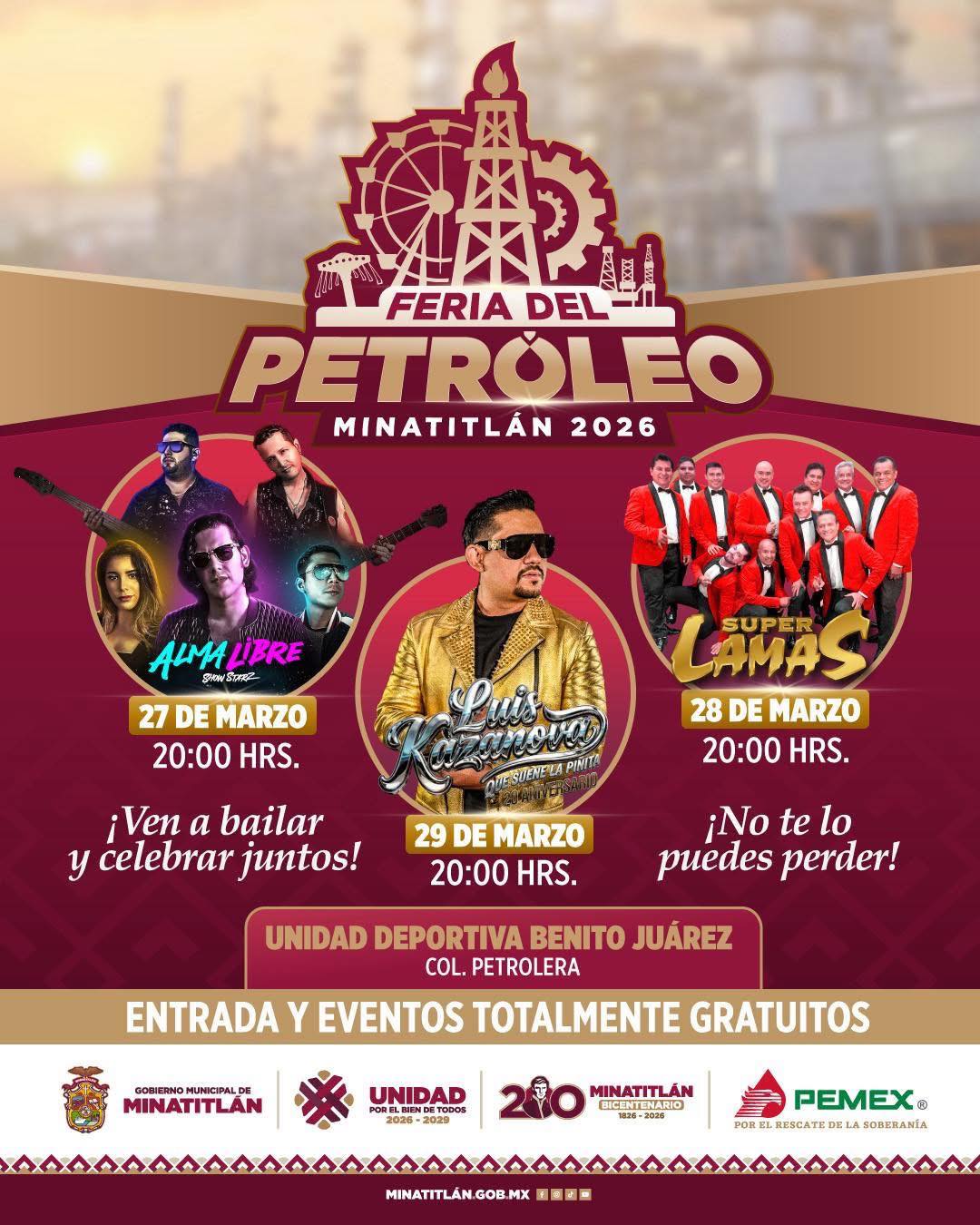 Cartelera Artística Feria del Petróleo Minatitlán 2026