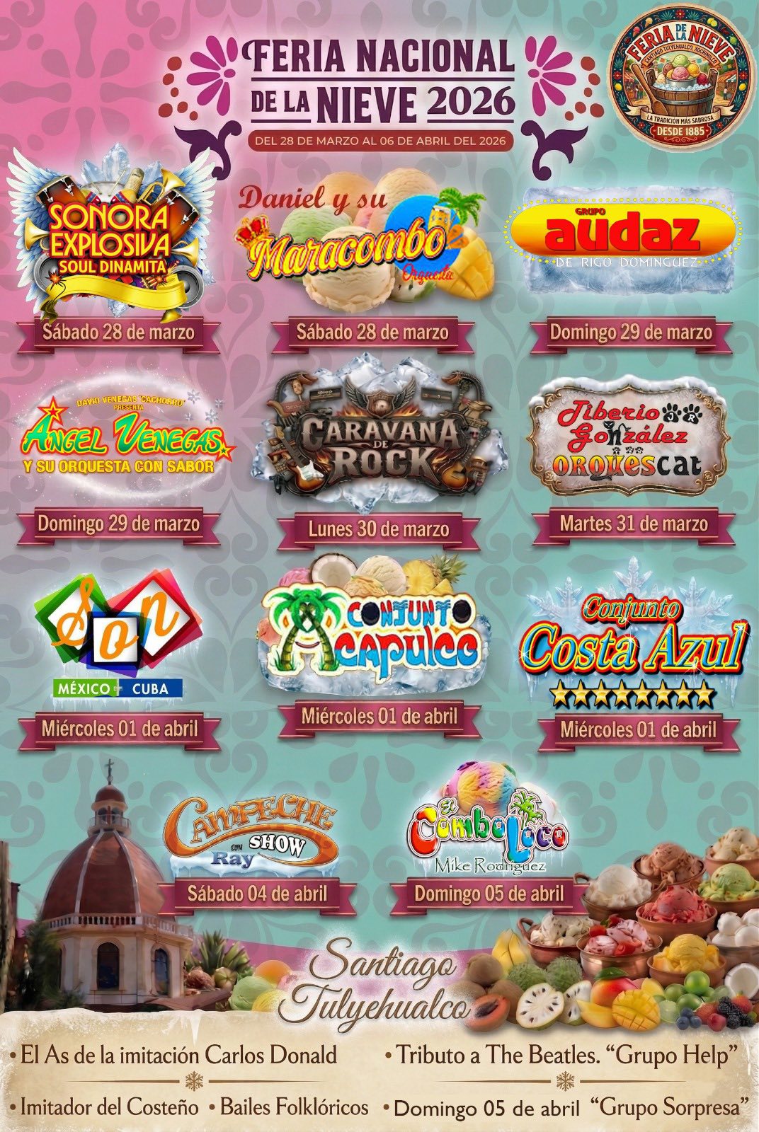 Cartelera Feria Nacional de la Nieve Tulyehualco 2026