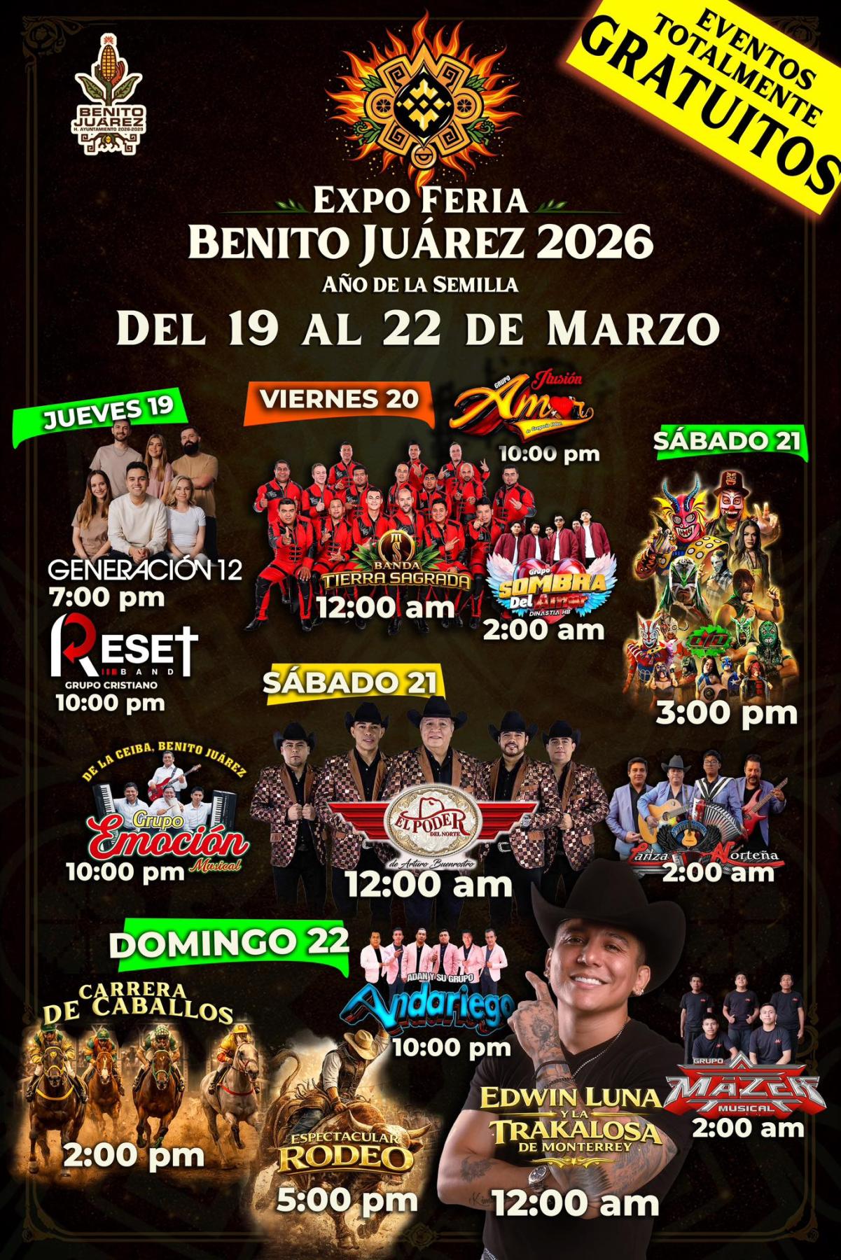 Cartelera artística Expo Feria Benito Juárez Veracruz 2026