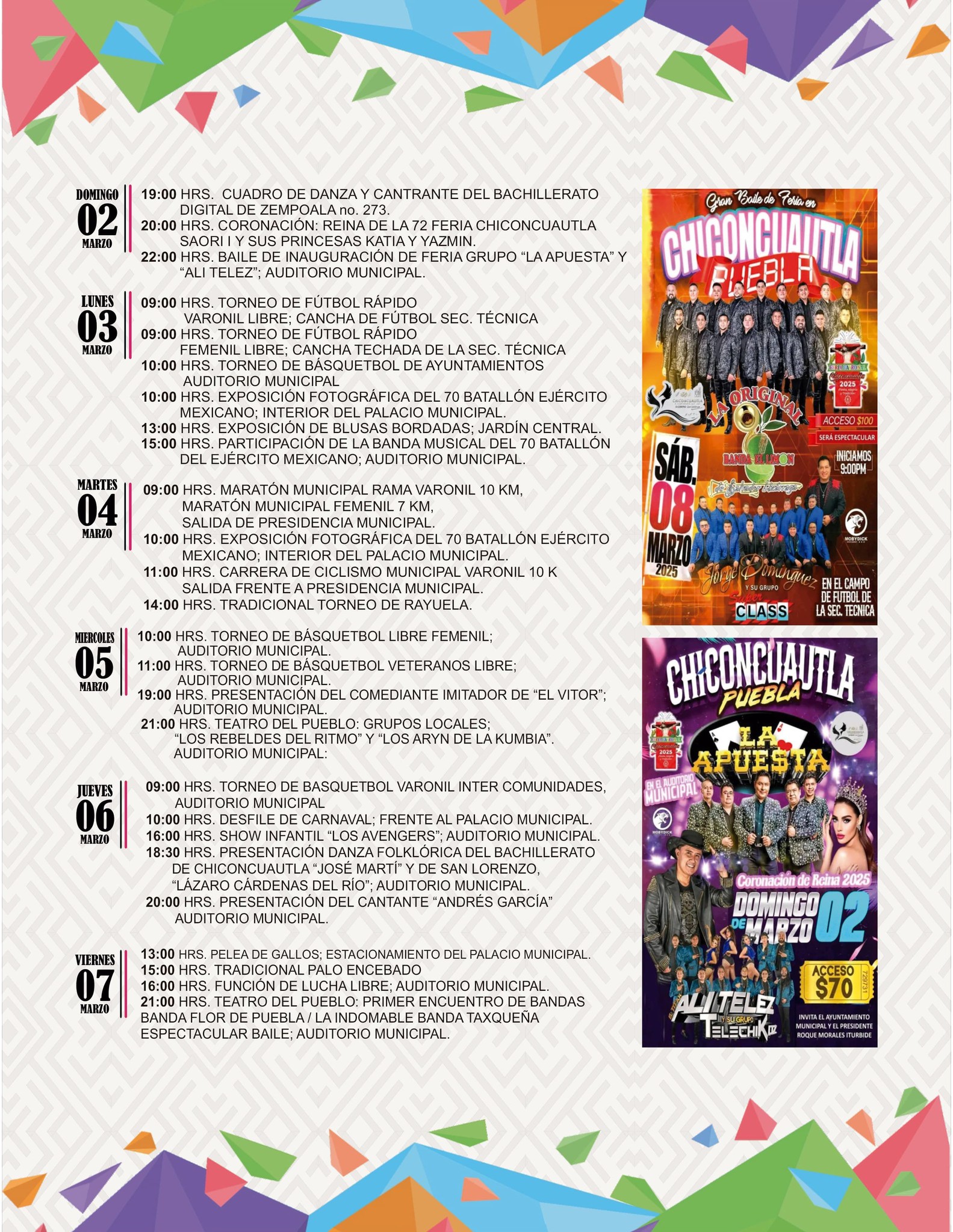 Programa Feria Patronal Chiconcuautla 2025