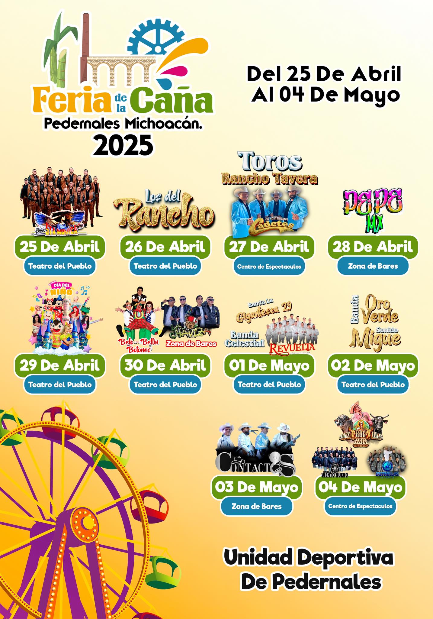 Cartelera artística Feria de la Caña Pedernales 2025