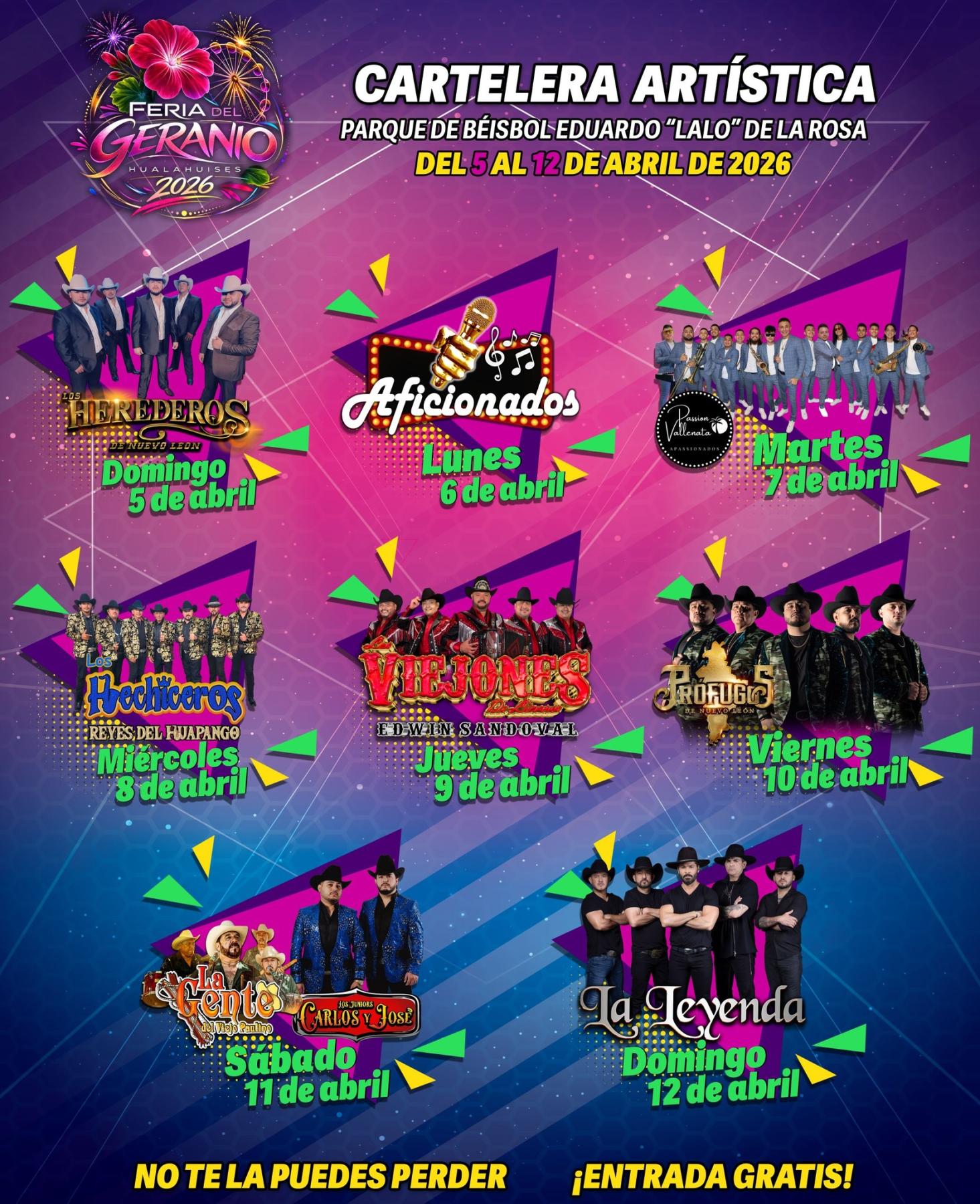 Cartelera Artística Feria del Geranio Hualahuises 2026