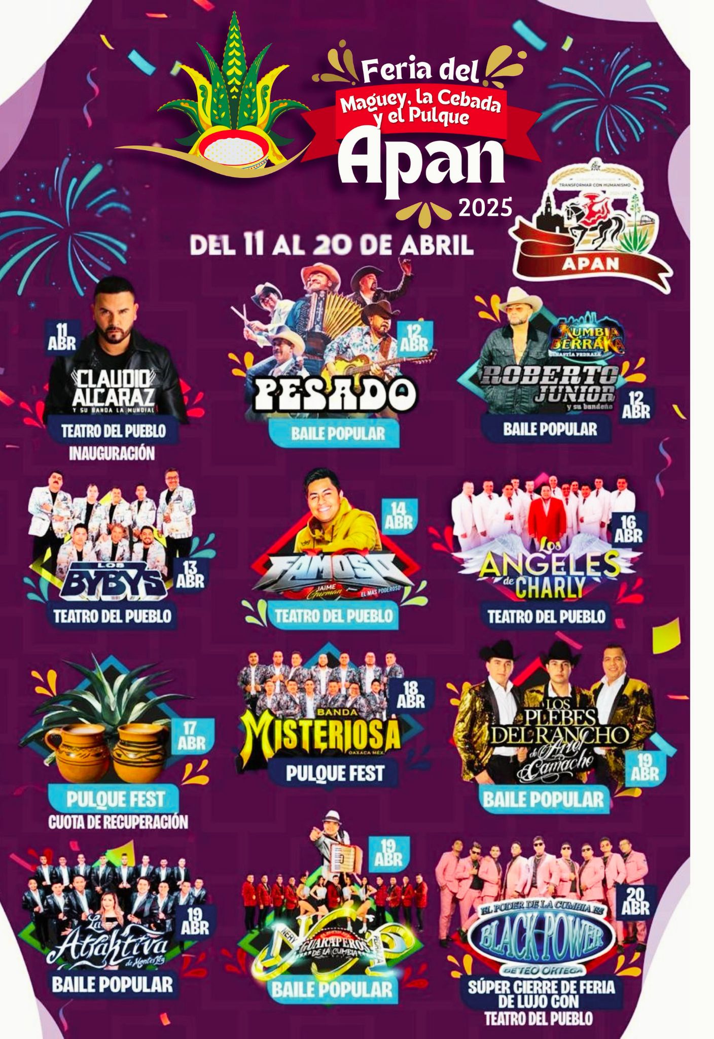 Cartelera estelar Feria del Maguey, la Cebada y el Pulque Apan 2025
