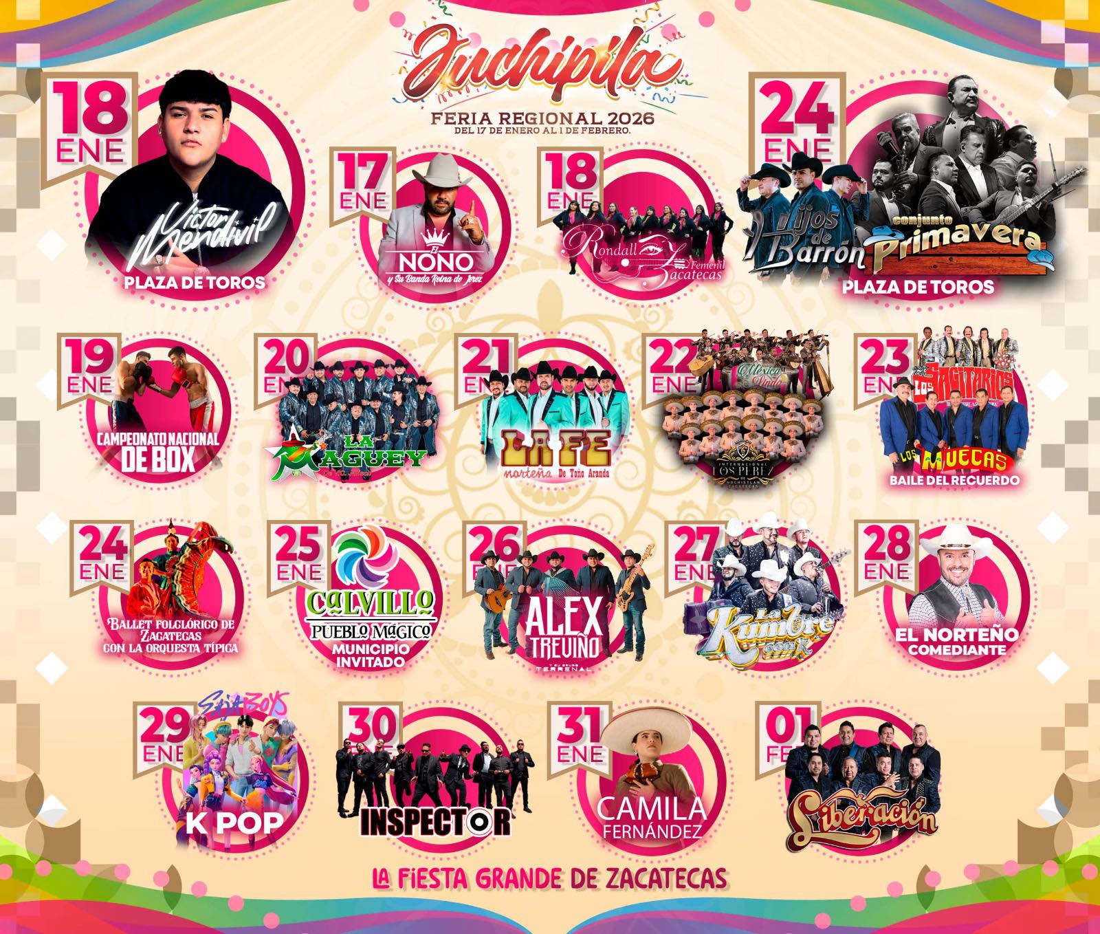 Cartelera artística Feria Regional Juchipila 2026