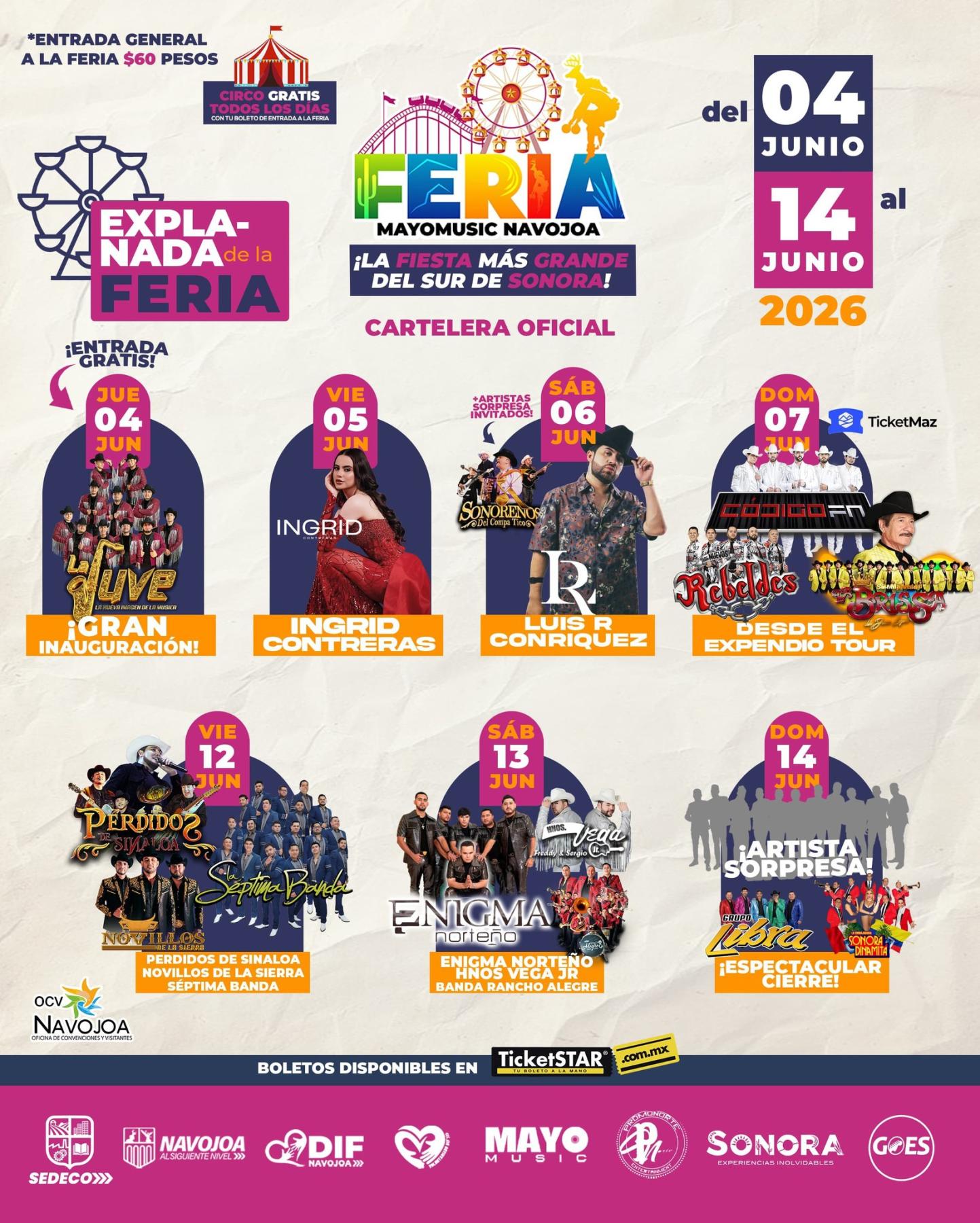 Cartelera Artística Feria Mayo Music Navojoa 2026