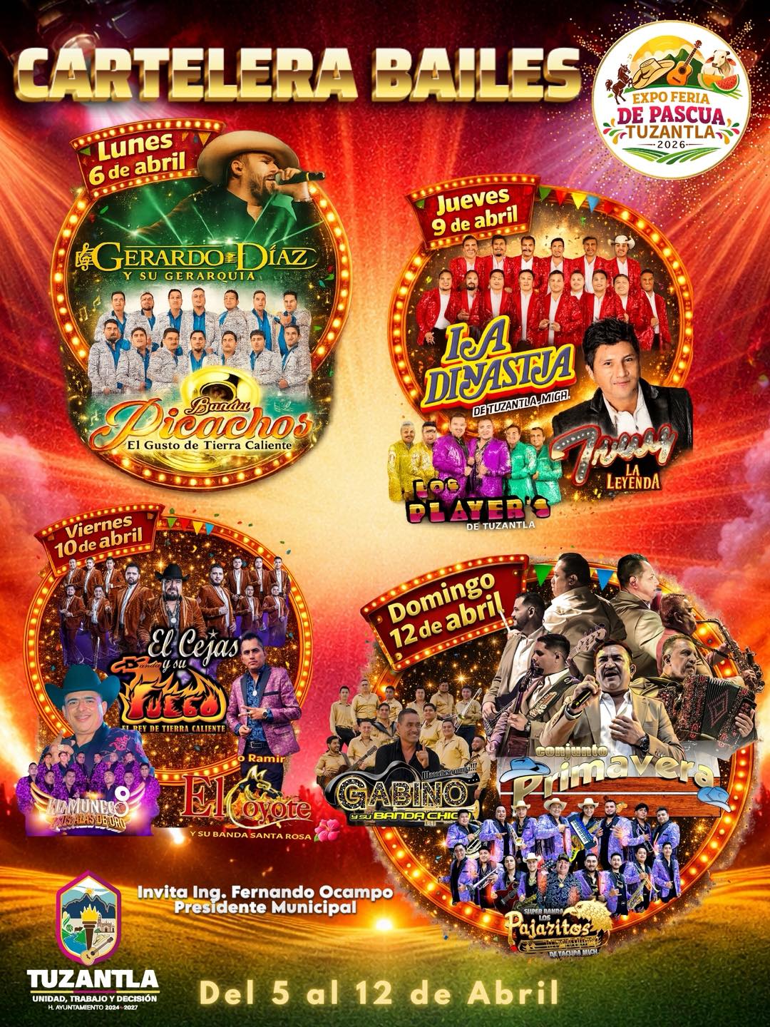 Cartelera estelar Expo Feria de Pascua Tuzantla 2026