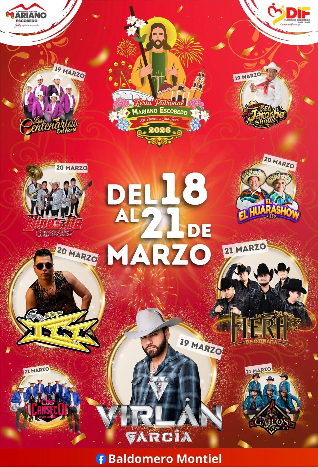 Cartelera artística Feria Patronal San José Mariano Escobedo 2026