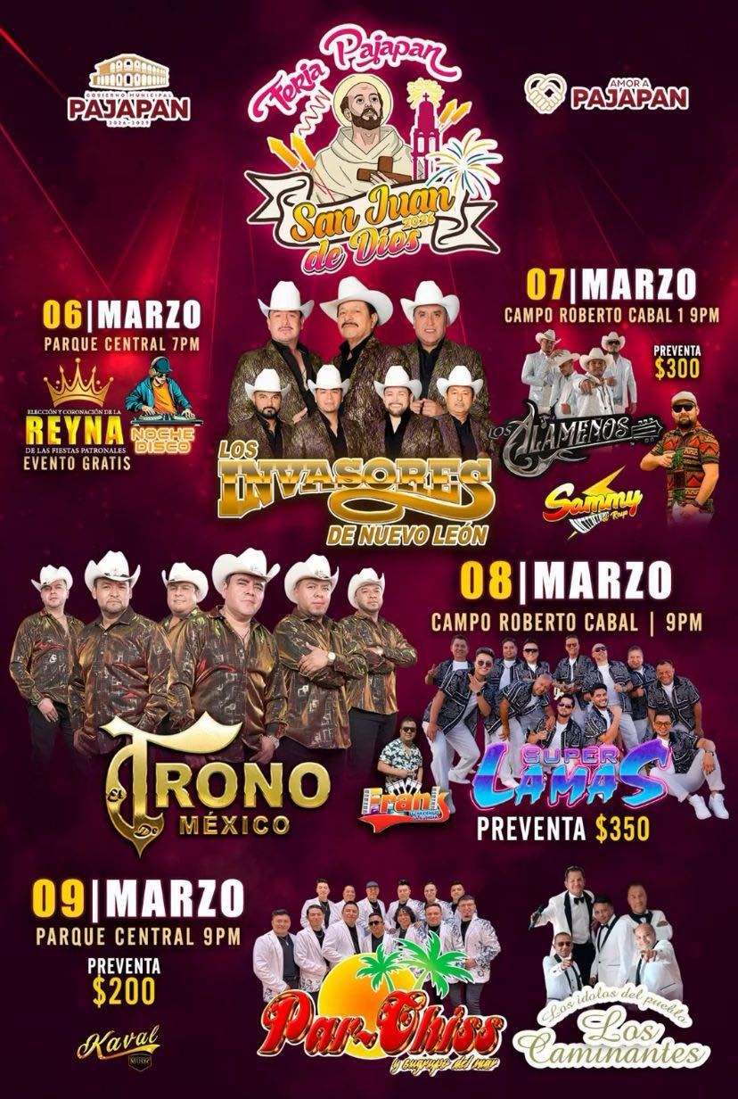 Cartelera estelar Feria San Juan de Dios Pajapan 2026