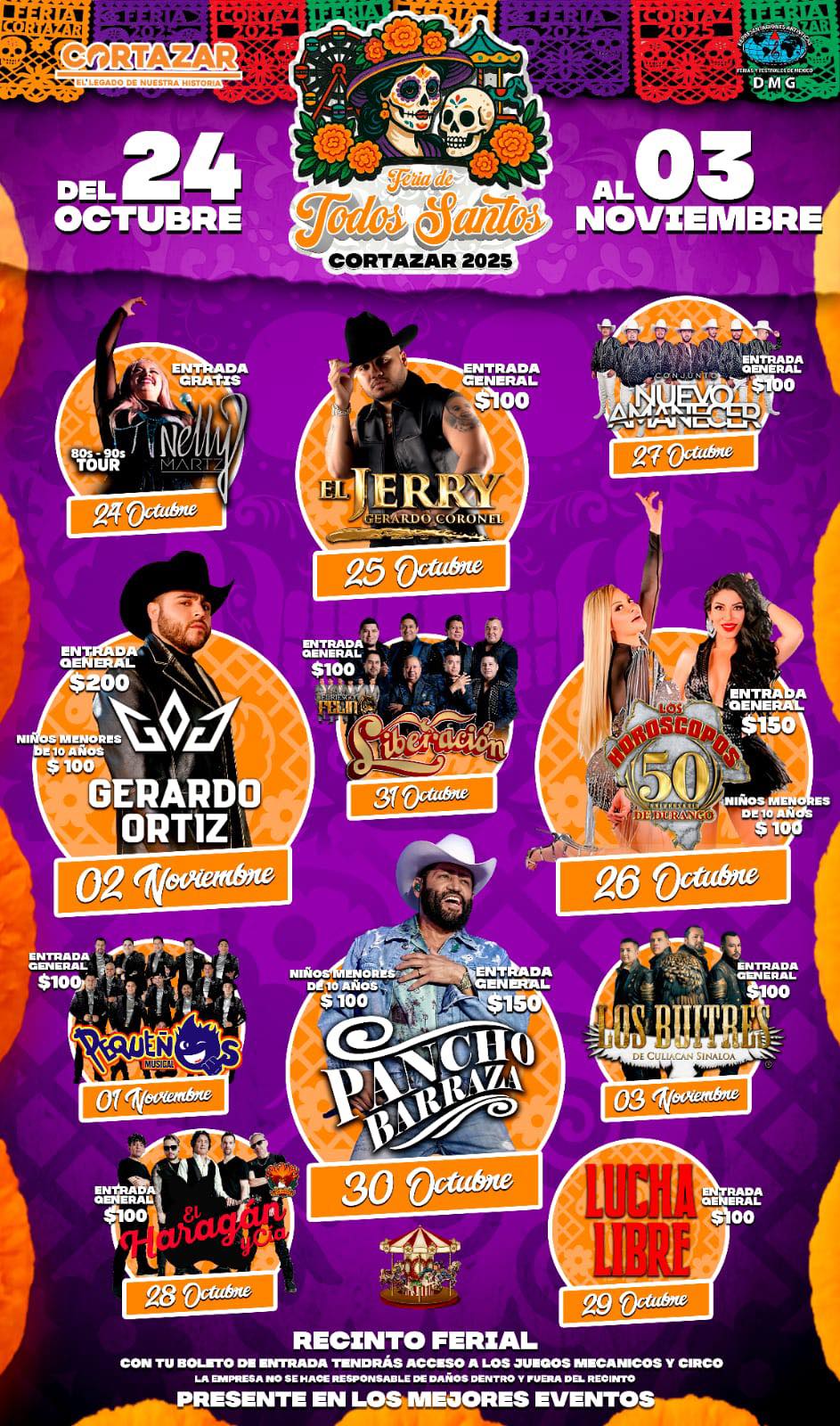 Cartelera artística - Feria de Todos Santos Cortazar 2025