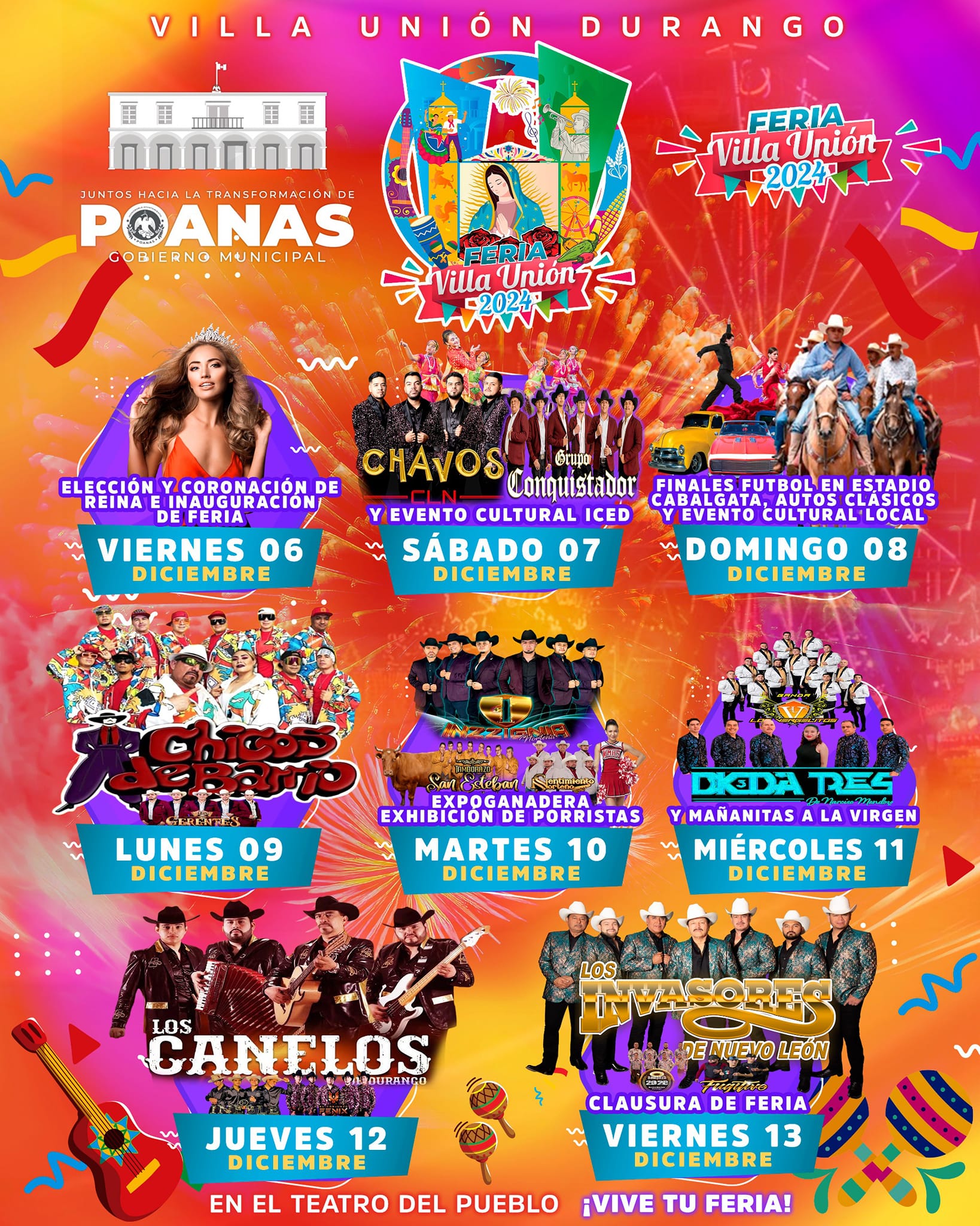 Cartelera, Feria Patronal Villa Unión Poanas 2024