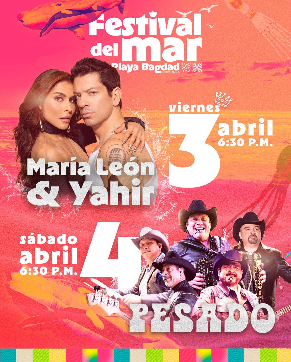 Cartelera Artística Festival del Mar Playa Bagdad Matamoros 2026