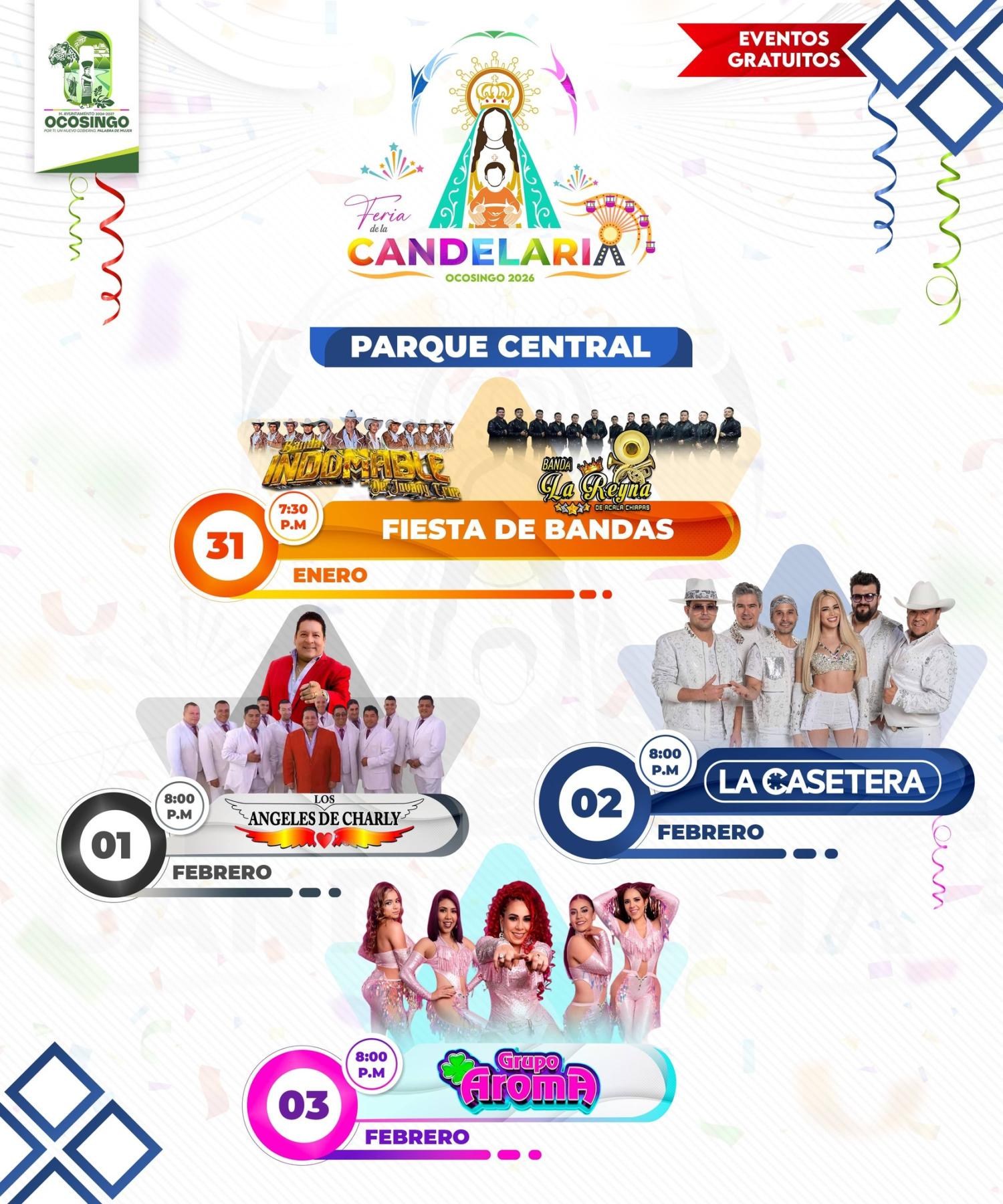 Cartelera Parque Central Feria de la Candelaria Ocosingo 2026