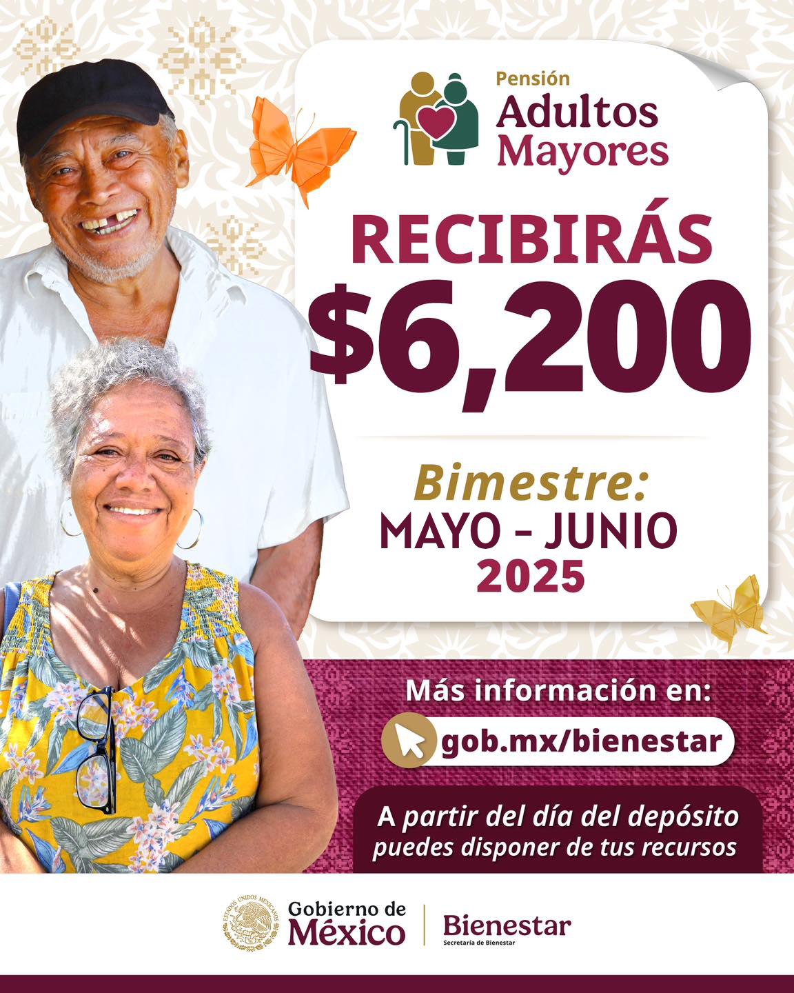 Fechas de pago Pensión Bienestar Adultos Mayores Mayo 2025