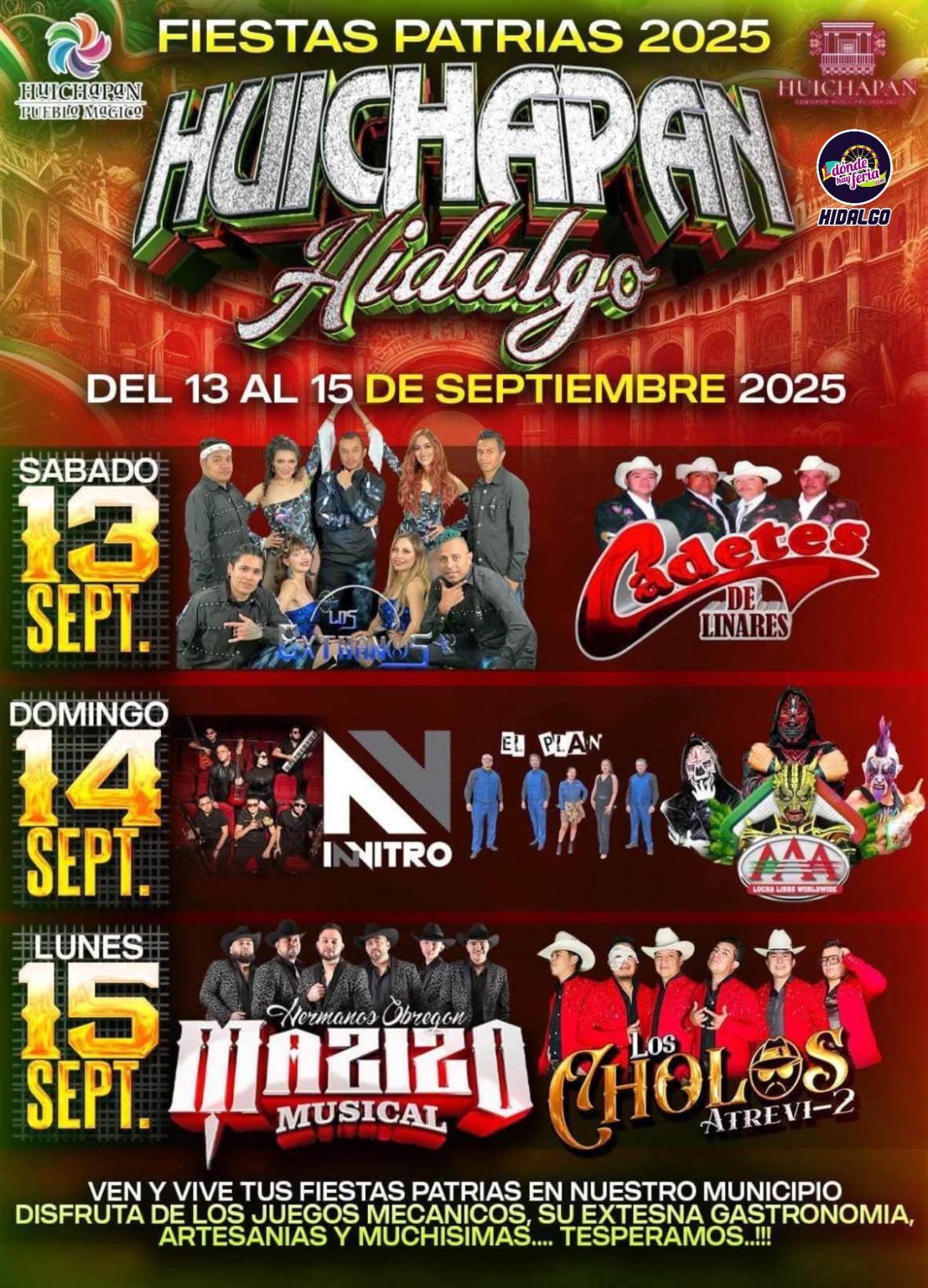Cartelera artística Fiestas Patrias Huichapan 2025