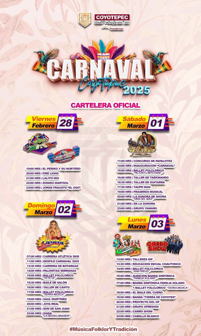 Cartelera Oficial del Carnaval Coyotepec 2025