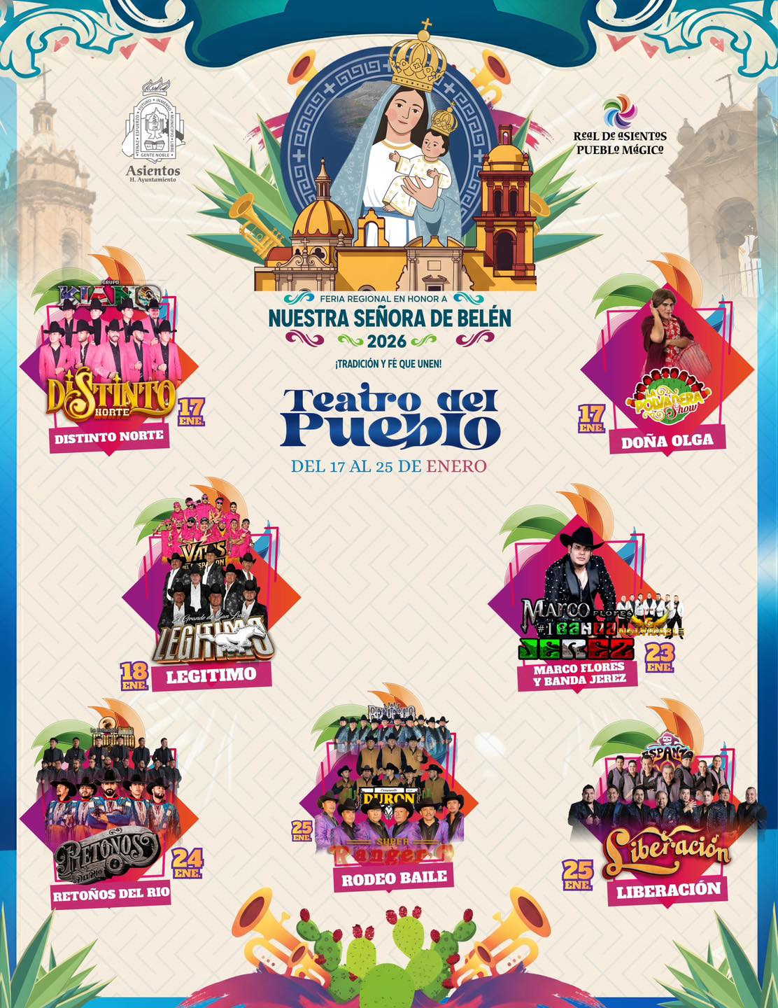 Cartelera artística Feria Patronal Real de Asientos 2026