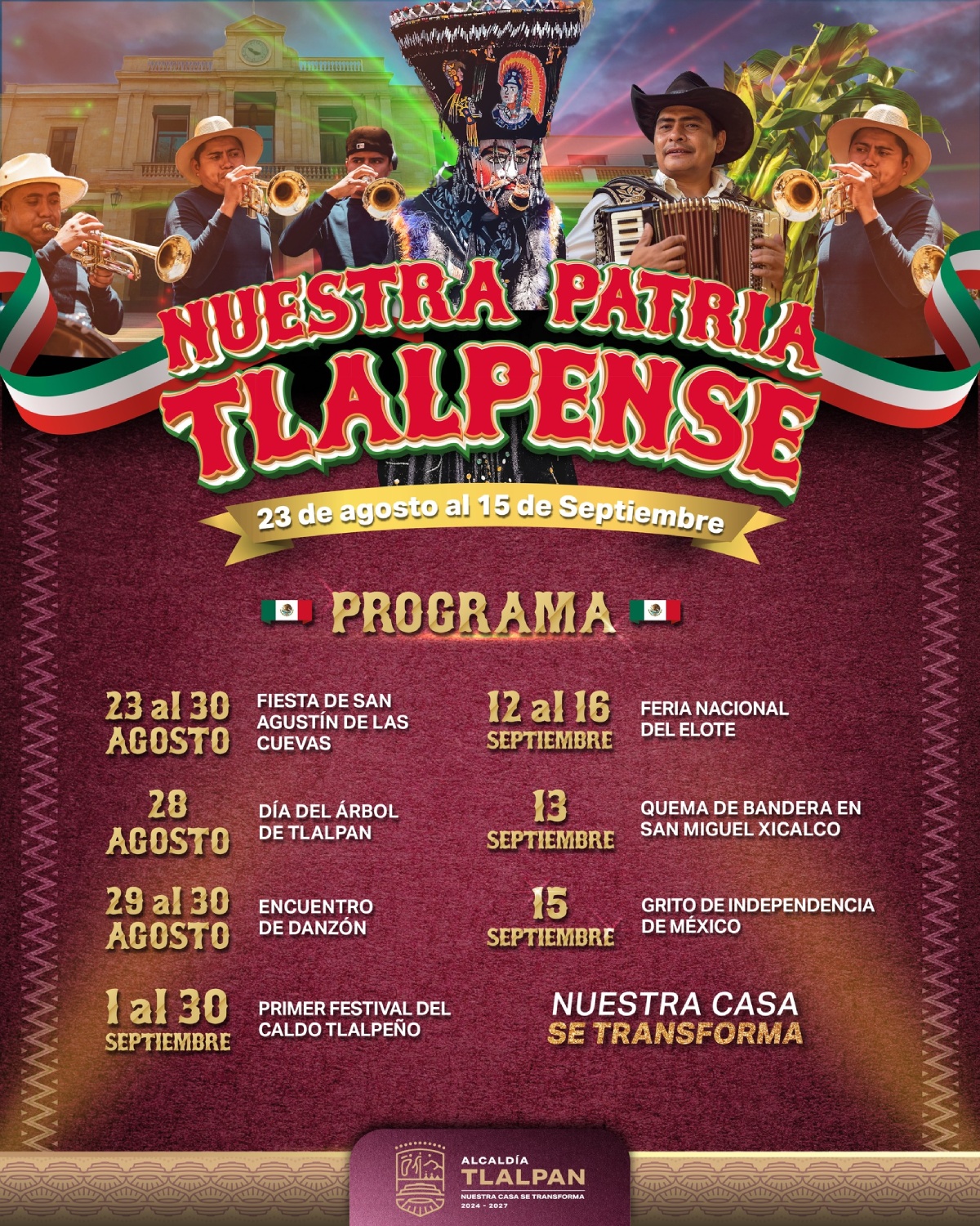 Programa Fiestas Patrias y Grito de Independencia 2025 en la Alcaldía Tlalpan