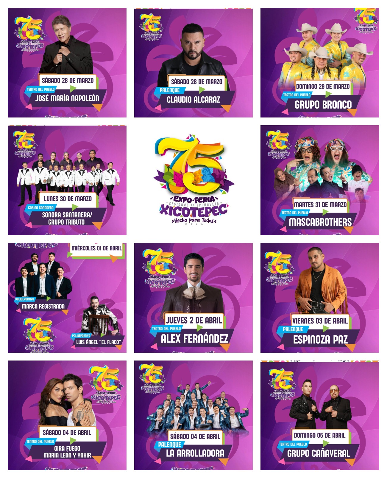 Cartelera artística Expo Feria Regional de Primavera Xicotepec 2026