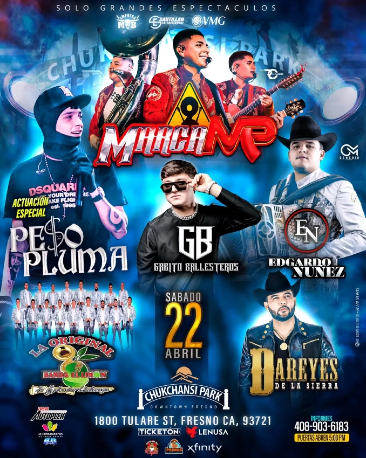Marca MP, Peso Pluma y Gabito Ballesteros en Fresno, CA, Abril 2023