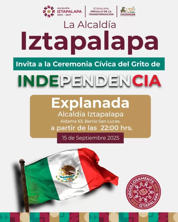 Iztapalapa tendrá ceremonia cívica el 15 de septiembre; suspende verbena popular